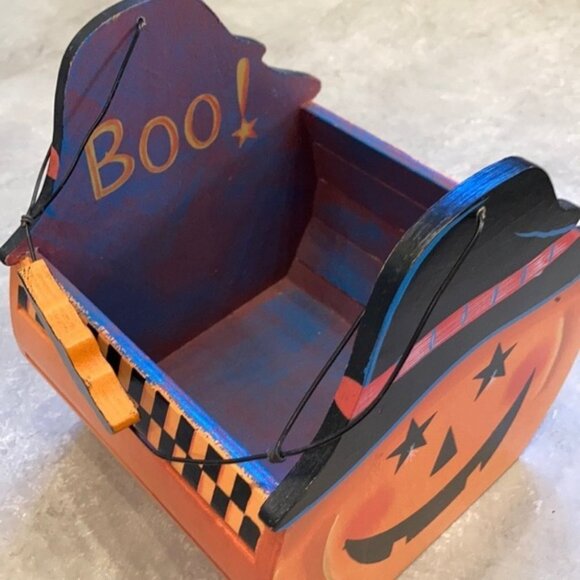 🎃🪵 Halloween-Themed Wooden Pumpkin Basket | “Boo Bucket” by Elaine  🍁🕸️ - Picture 8 of 12